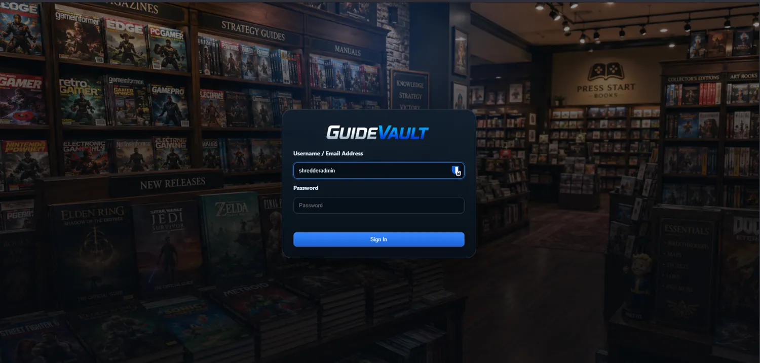 GuideVault login screenshot